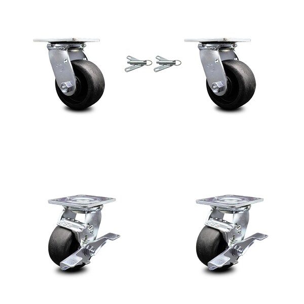 4 Inch Glass Filled Nylon Caster Set with Ball Bearings 2 Swivel Lock 2 Brake